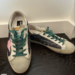Golden Goose Super-Star Leopard Print glitter sneakers. Size 38. Like new.